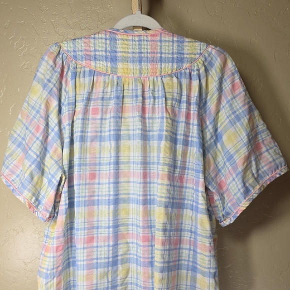 Vanity Fair Vintage 70's Pastel Plaid  House Coat Snap Robe Dress Pockets XL - Picture 9 of 14